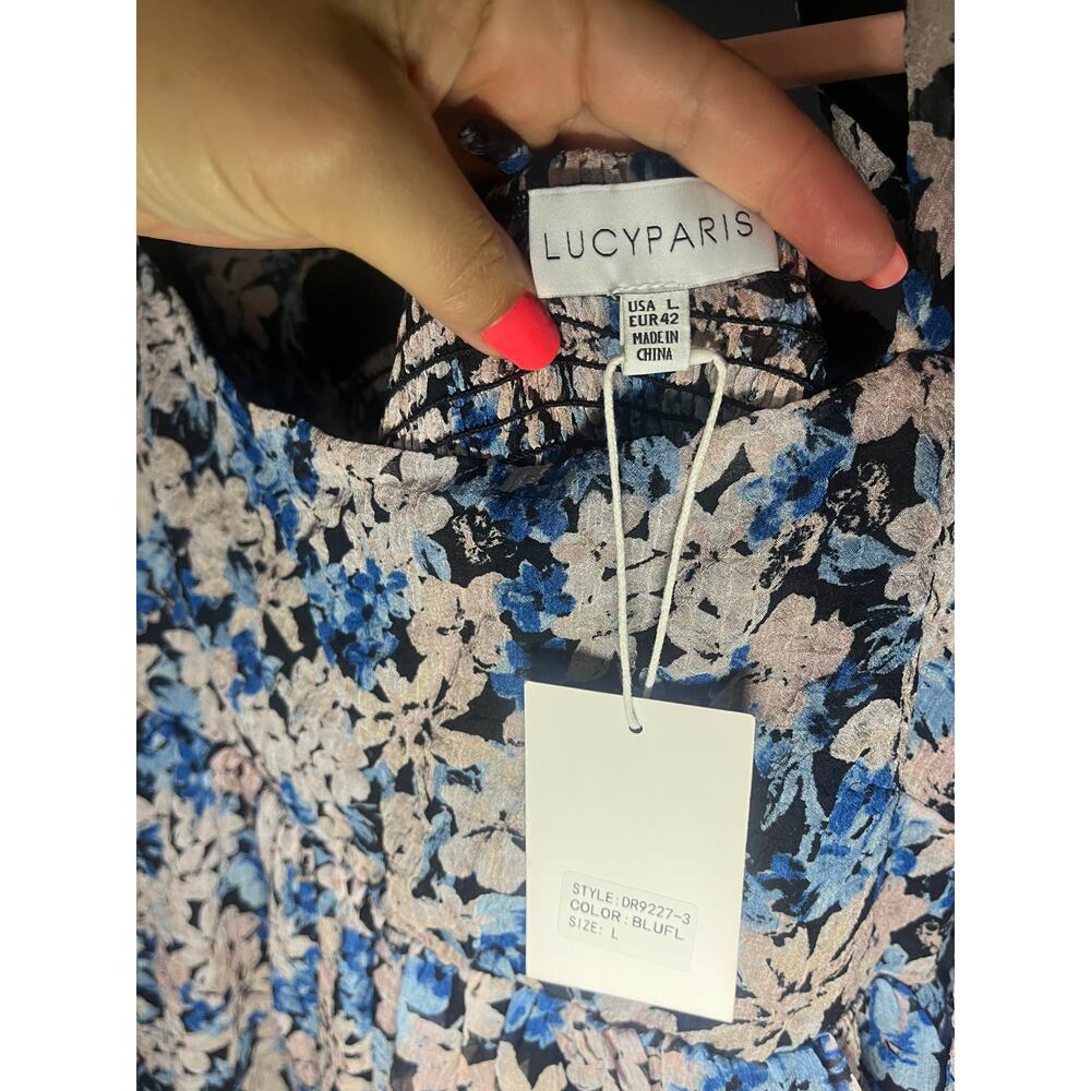 Lucy Paris Blue Floral Long Sleeve Mini Dress Size Large NWT - Picture 5 of 6